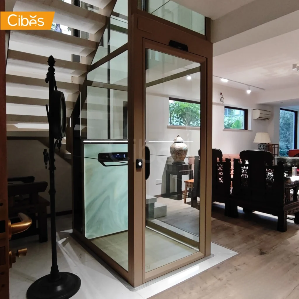 Cibes home elevator installed in a modern Indian duplex home.